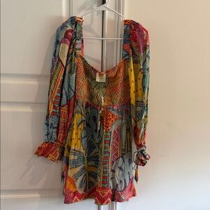 FARM Rio Multicolor Patchwork Mini Dress in Yellow, Blue, Red